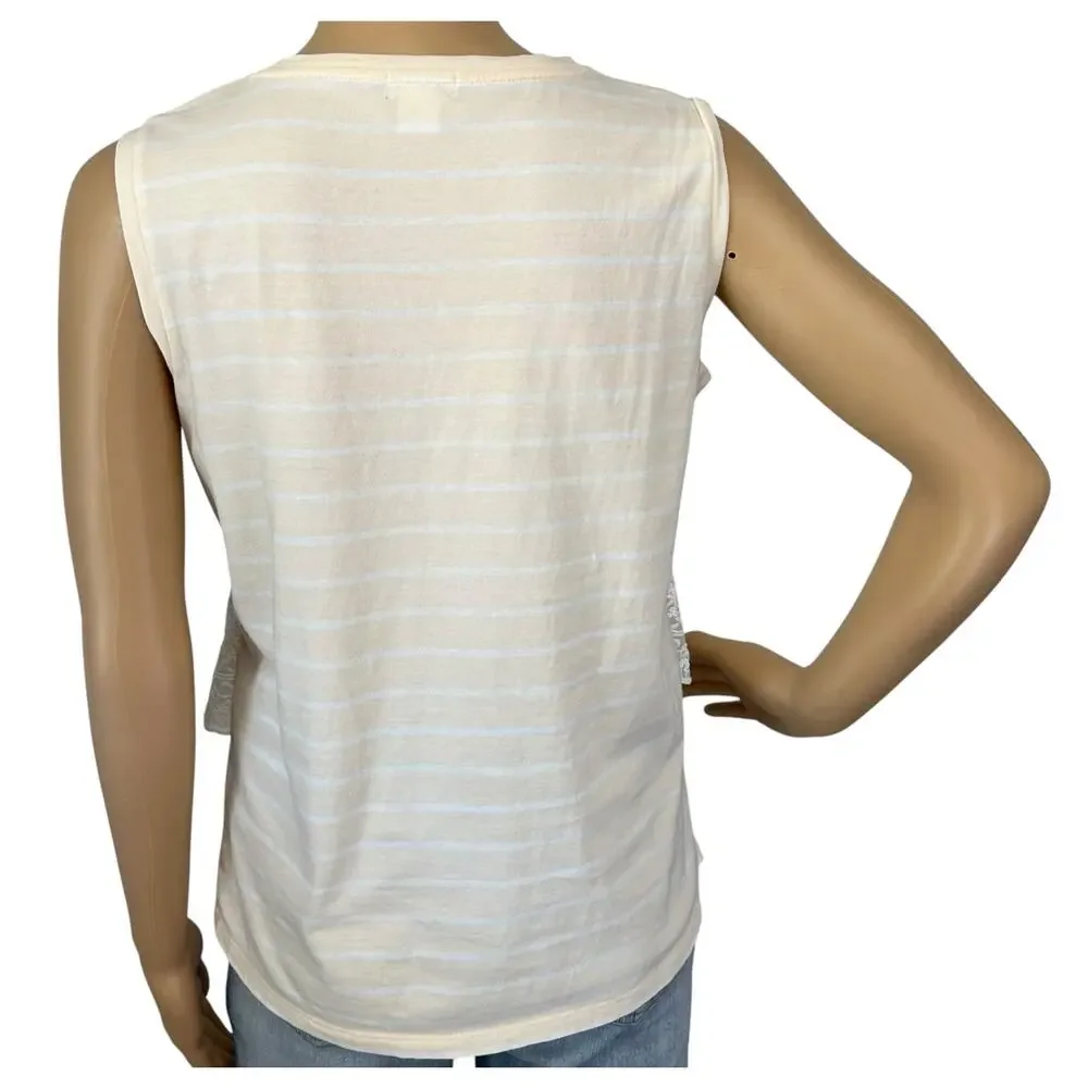 J. Crew Embroidered Overlay Striped Tank Top Peach Cream J2969 Size S